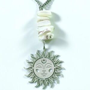 🆕 Third Eye Sun with Large White Gemstones Pendant Necklace-Stainless Steel